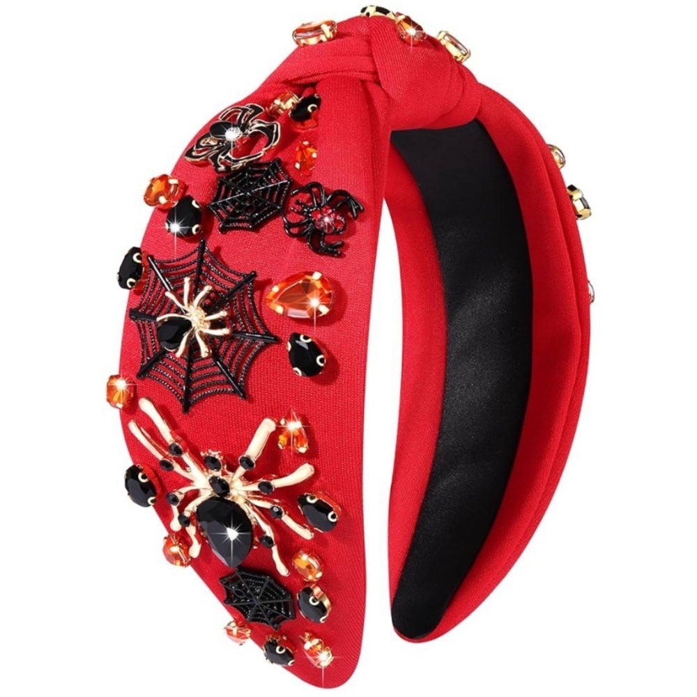 Halloween Red Headband with Spider Web Design